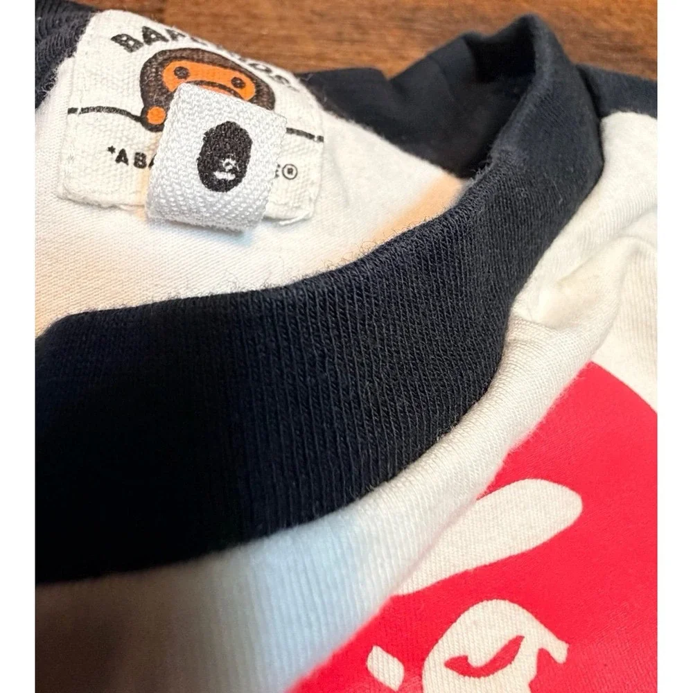 Bathing Ape BAPE kids raglan l/s shirt size 110. 2/3T. Patterned logo sleeves
